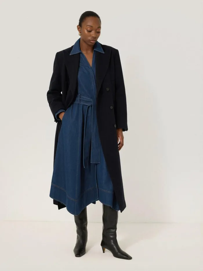 Jigsaw Fluid Denim Belted Shirt Dress Indigo Women Dresses and Jumpsuits