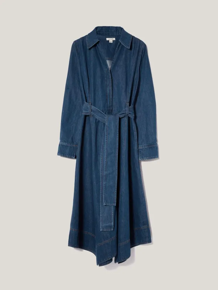 Jigsaw Fluid Denim Belted Shirt Dress Indigo Women Dresses and Jumpsuits