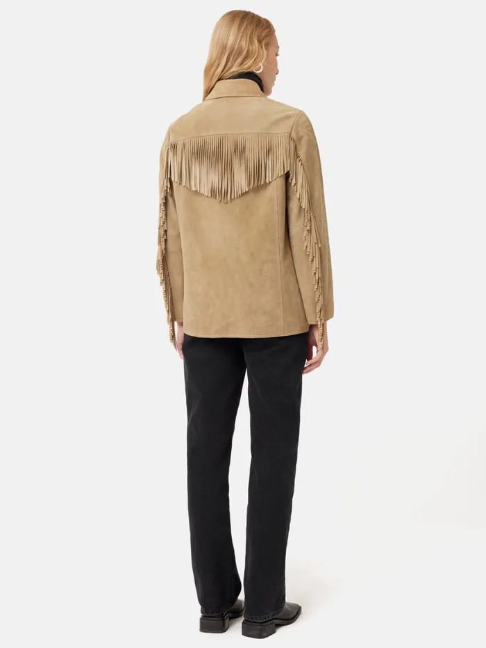 Jigsaw Fringed Suede Jacket Brown Women Leather