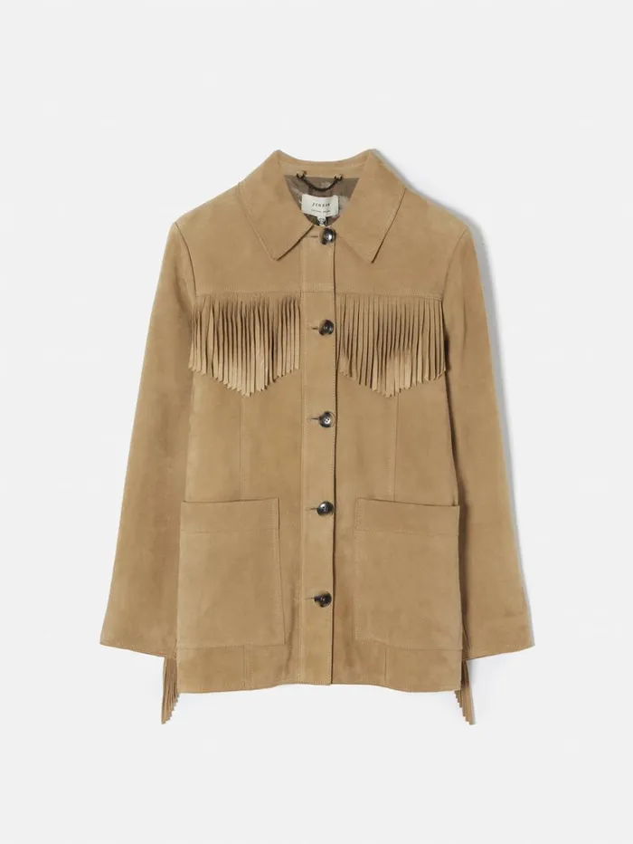 Jigsaw Fringed Suede Jacket Brown Women Leather