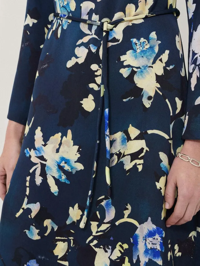 Jigsaw Hidden Floral Satin Dress Navy Women Dresses and Jumpsuits