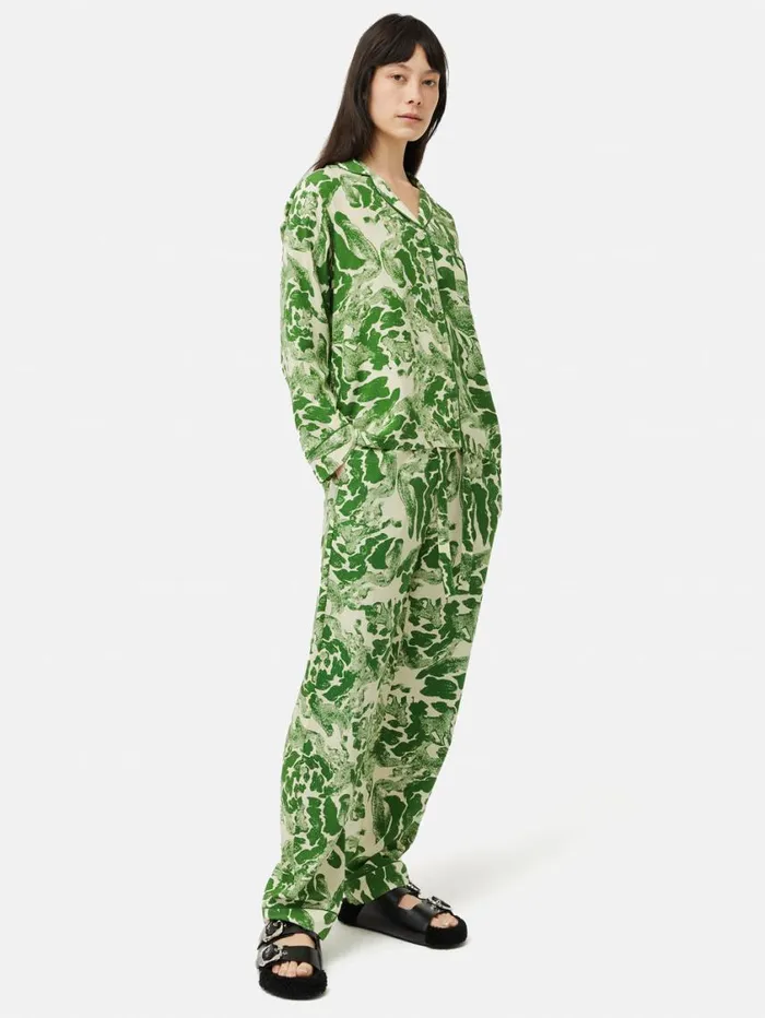 Jigsaw Ink Wave Modal Pyjama Green Women Pyjamas and Loungewear