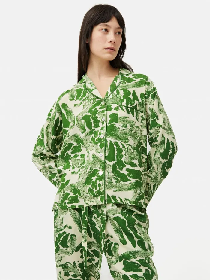 Jigsaw Ink Wave Modal Pyjama Green Women Pyjamas and Loungewear