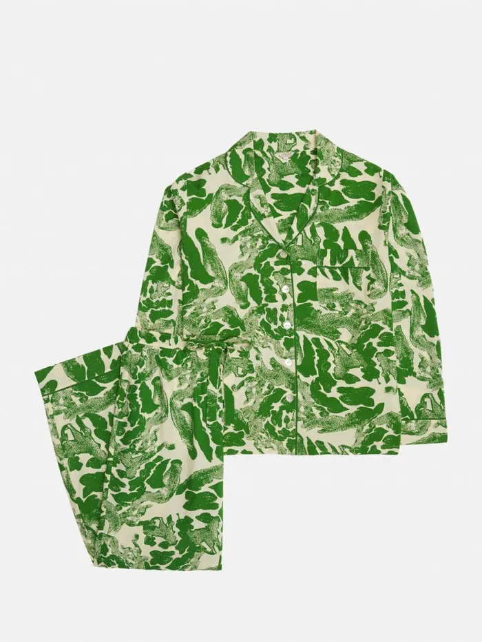 Jigsaw Ink Wave Modal Pyjama Green Women Pyjamas and Loungewear