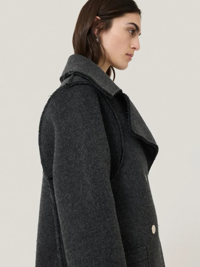 Jigsaw Italian Wool Raw Edge Coat Charcoal Women Coats and Jackets