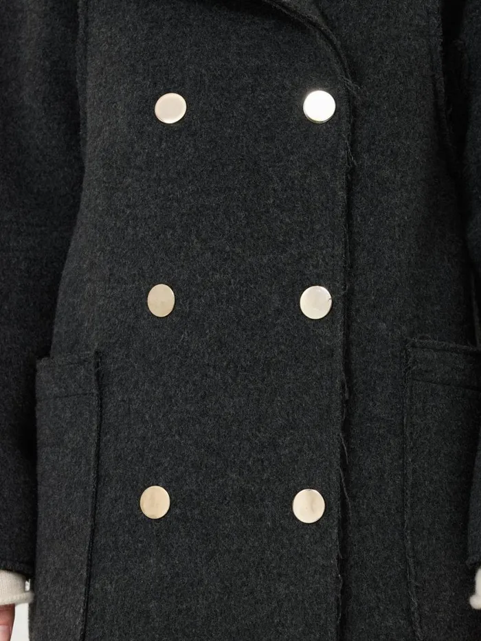 Jigsaw Italian Wool Raw Edge Coat Charcoal Women Coats and Jackets