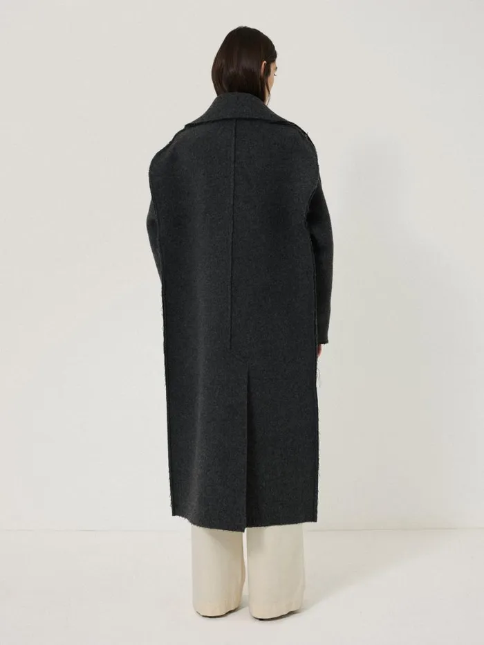 Jigsaw Italian Wool Raw Edge Coat Charcoal Women Coats and Jackets
