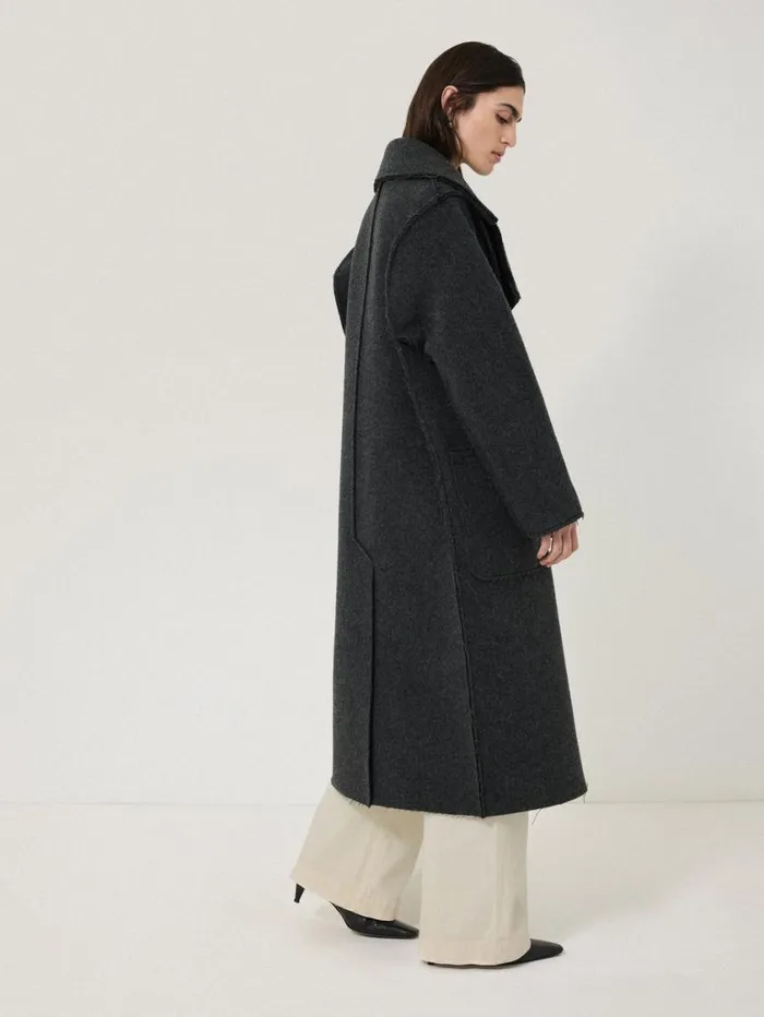 Jigsaw Italian Wool Raw Edge Coat Charcoal Women Coats and Jackets