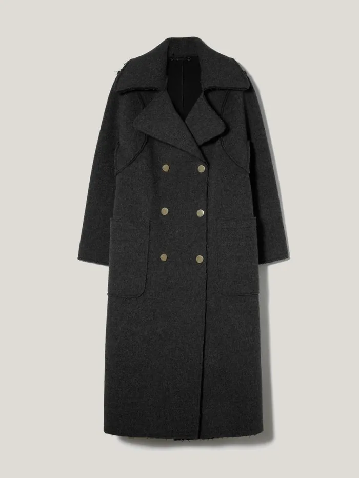 Jigsaw Italian Wool Raw Edge Coat Charcoal Women Coats and Jackets