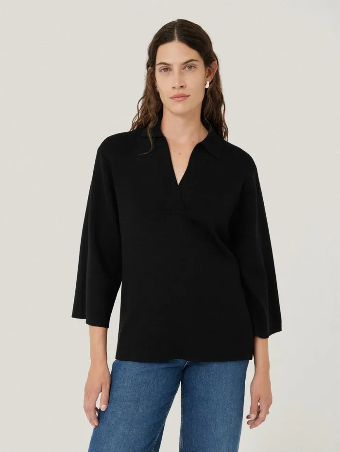 Jigsaw Knitted Kaftan Top Black Women Shirts and Tops