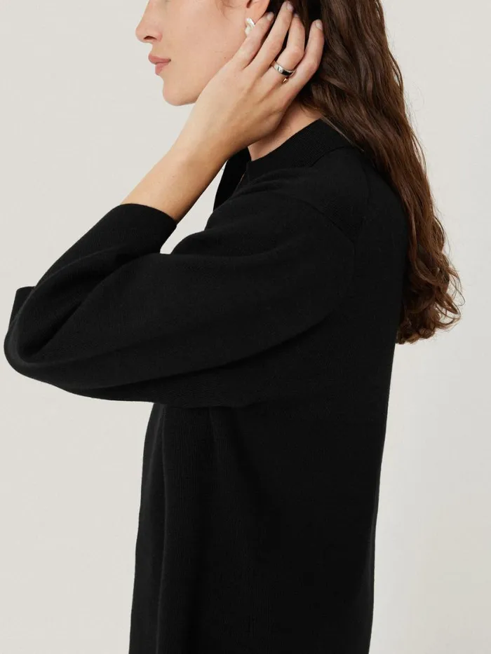 Jigsaw Knitted Kaftan Top Black Women Shirts and Tops