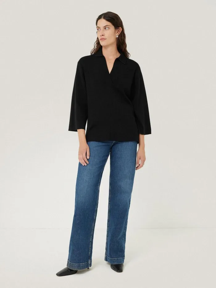 Jigsaw Knitted Kaftan Top Black Women Shirts and Tops
