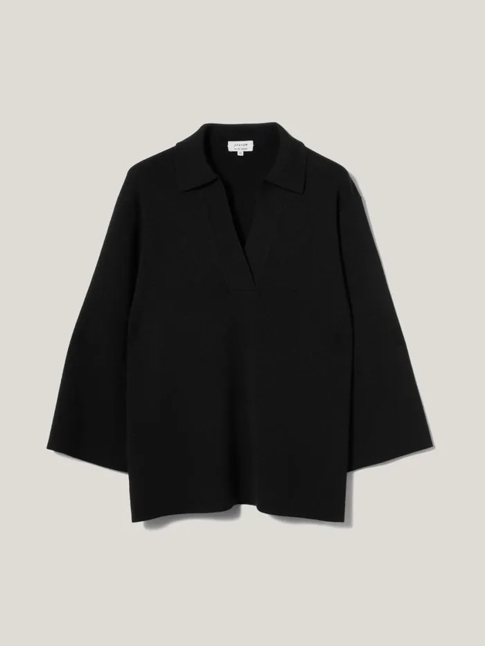 Jigsaw Knitted Kaftan Top Black Women Shirts and Tops
