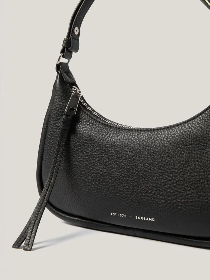 Jigsaw Leather Crescent Shoulder Bag Black Women Leather