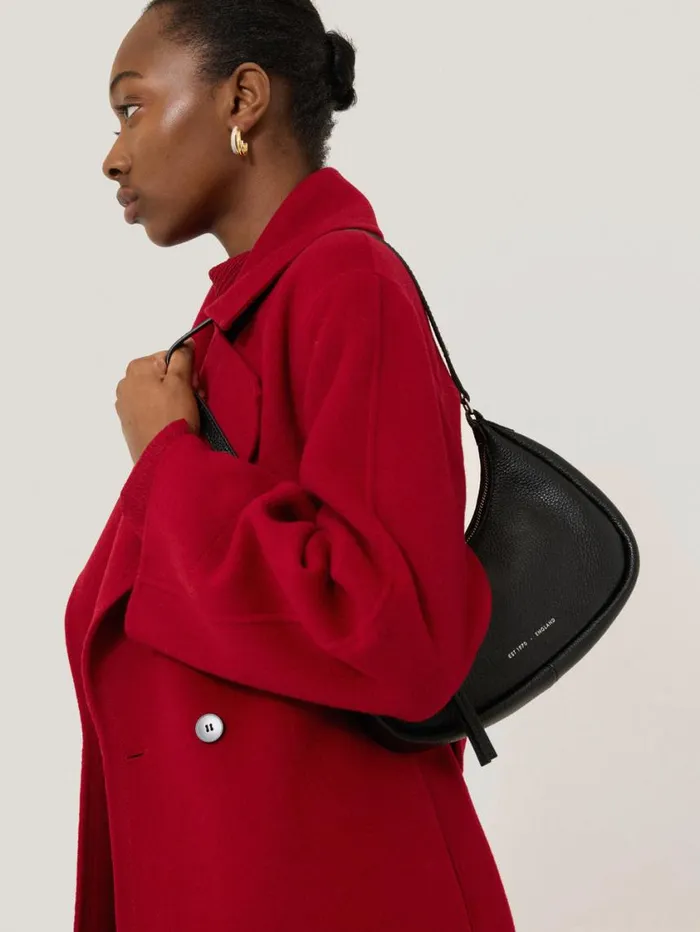 Jigsaw Leather Crescent Shoulder Bag Black Women Leather