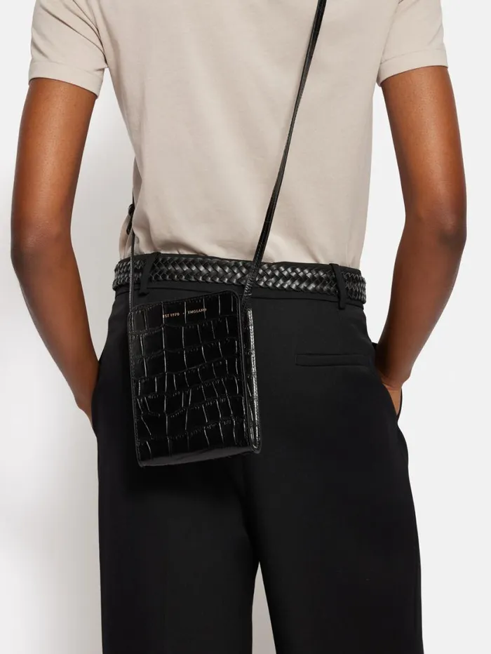 Jigsaw Leather Crossbody Phone Bag Black Women Leather
