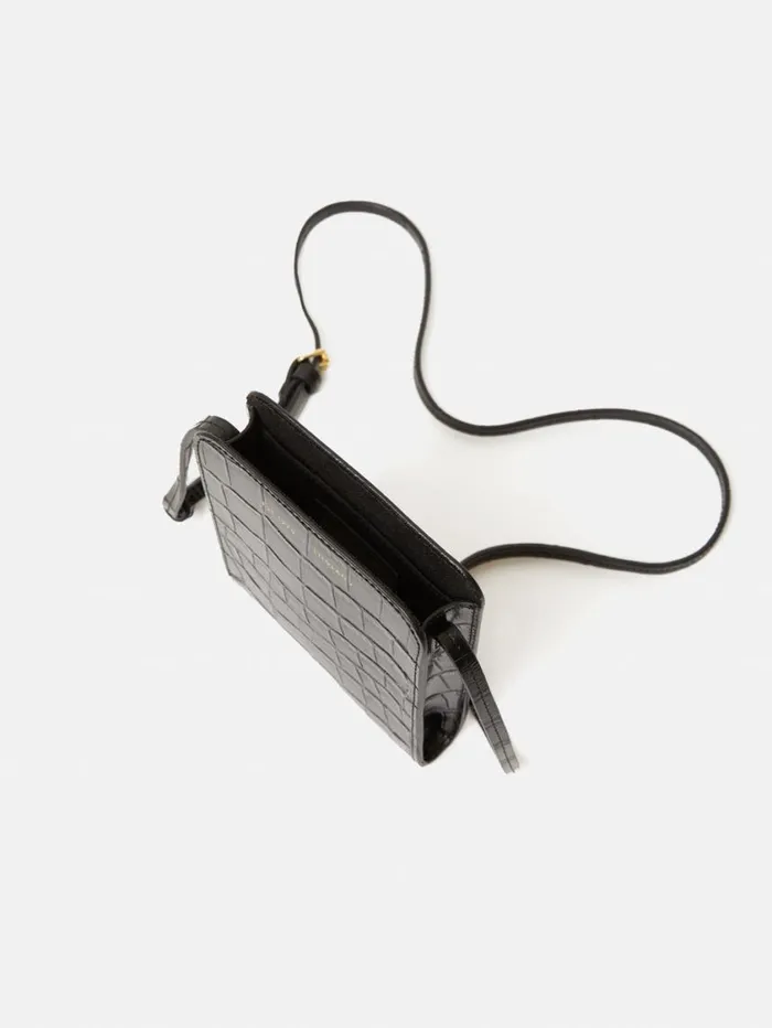 Jigsaw Leather Crossbody Phone Bag Black Women Leather
