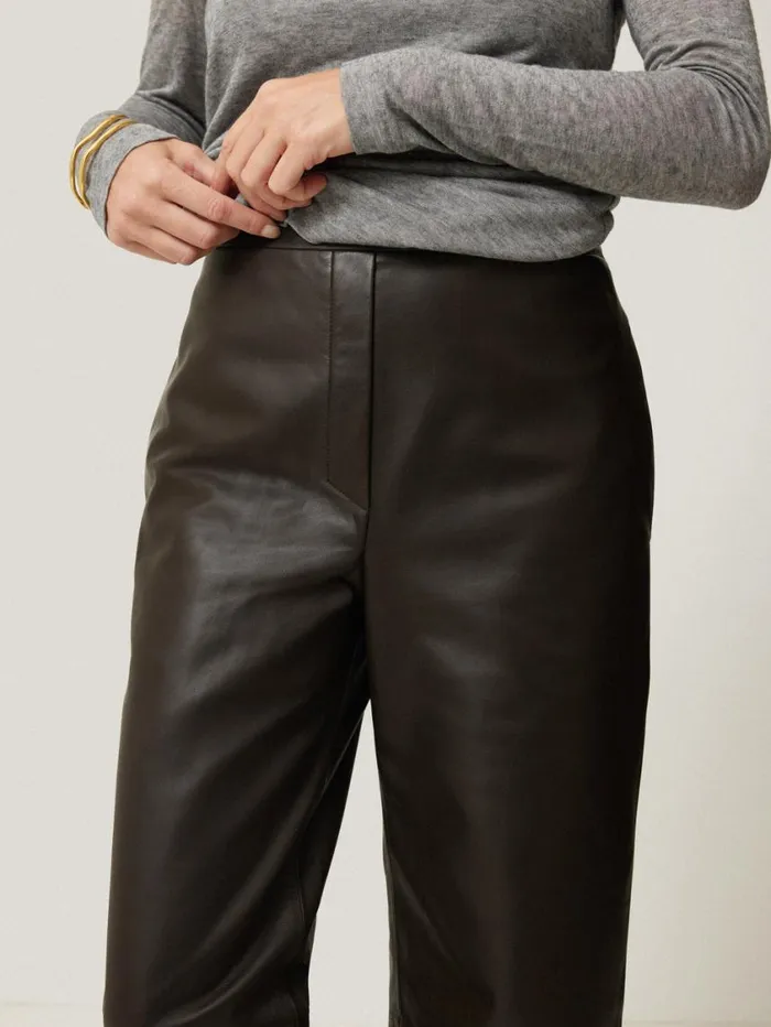 Jigsaw Leather Flat Front Trouser Dark Olive Women Coords