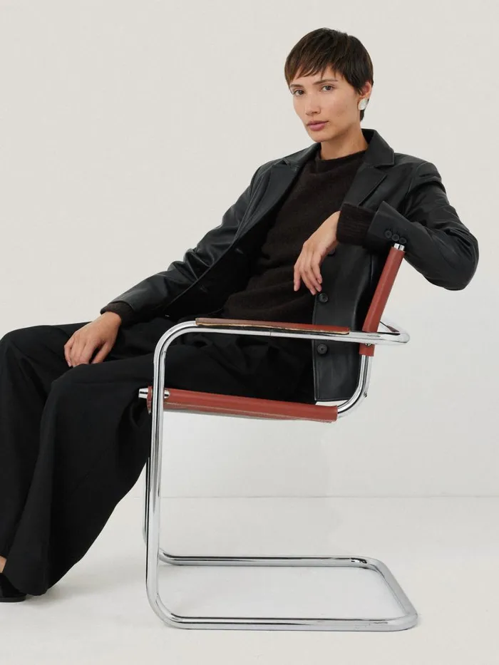 Jigsaw Leather Tailored Blazer Black Women Coats and Jackets
