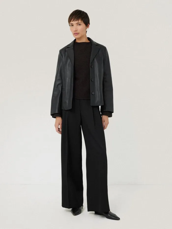Jigsaw Leather Tailored Blazer Black Women Coats and Jackets