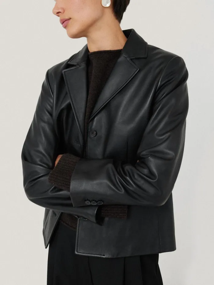 Jigsaw Leather Tailored Blazer Black Women Coats and Jackets