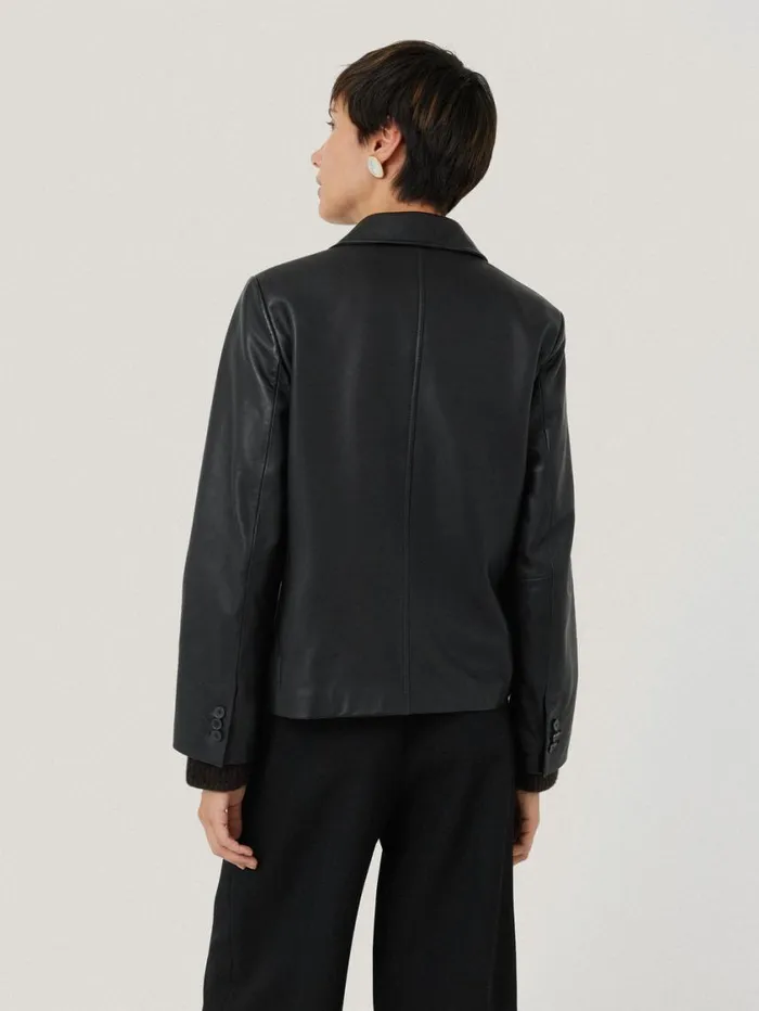 Jigsaw Leather Tailored Blazer Black Women Coats and Jackets