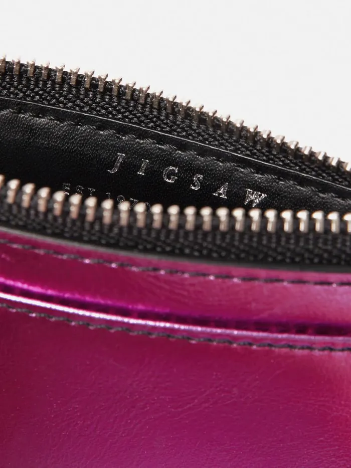 Jigsaw Leather Ziptop Card Holder Pink Women Wallets and Card Holders