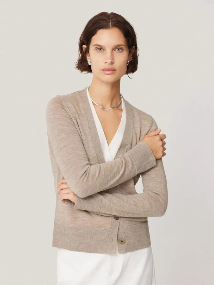 Jigsaw Merino Double Front Cardigan Stone Women Knitwear and Cashmere
