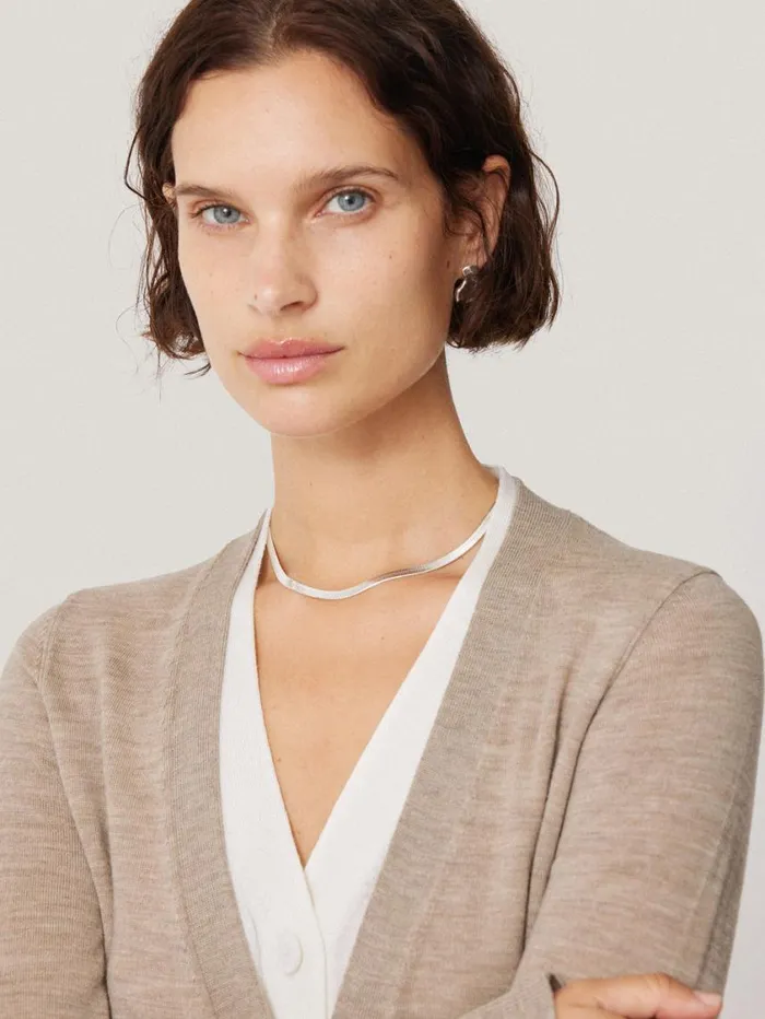 Jigsaw Merino Double Front Cardigan Stone Women Knitwear and Cashmere
