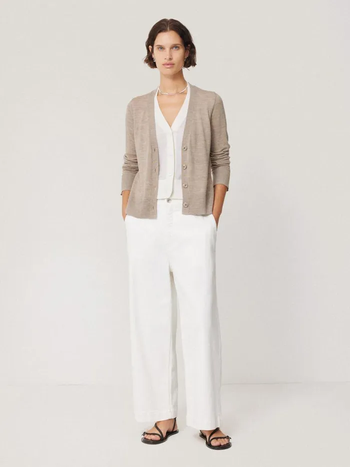 Jigsaw Merino Double Front Cardigan Stone Women Knitwear and Cashmere