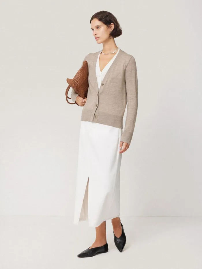 Jigsaw Merino Double Front Cardigan Stone Women Knitwear and Cashmere