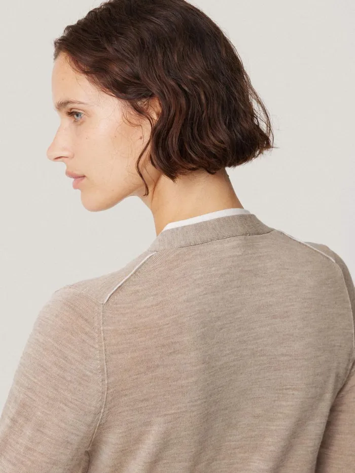 Jigsaw Merino Double Front Cardigan Stone Women Knitwear and Cashmere