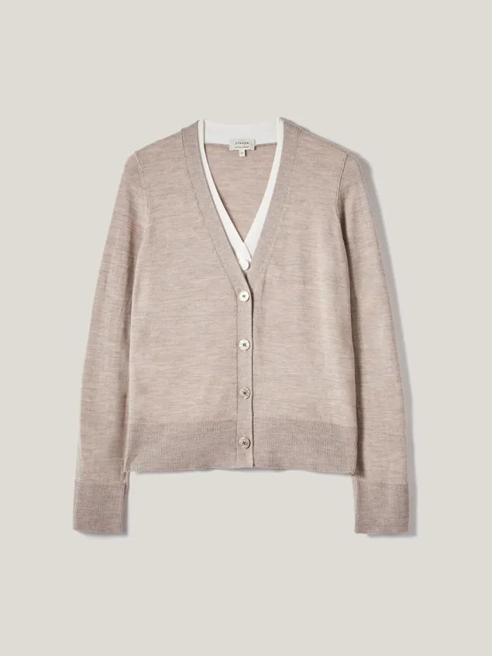 Jigsaw Merino Double Front Cardigan Stone Women Knitwear and Cashmere