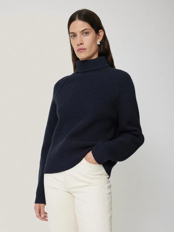 Jigsaw Merino Fishermans Rib Jumper Navy Women Knitwear and Cashmere