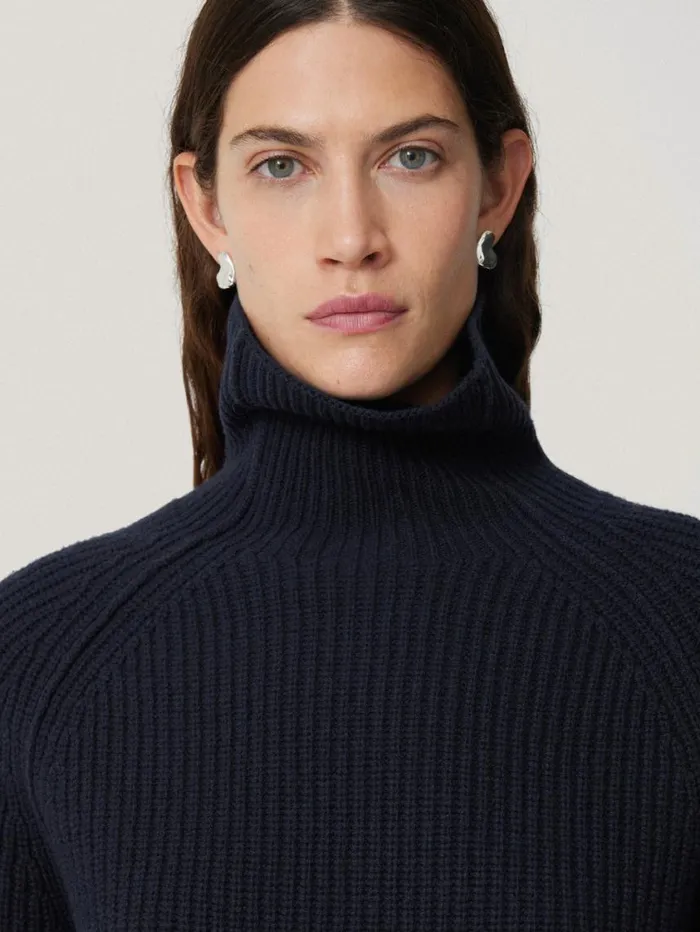 Jigsaw Merino Fishermans Rib Jumper Navy Women Knitwear and Cashmere