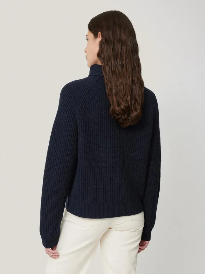 Jigsaw Merino Fishermans Rib Jumper Navy Women Knitwear and Cashmere