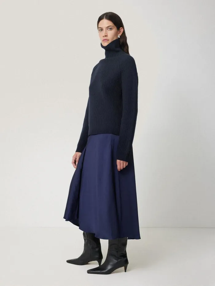 Jigsaw Merino Fishermans Rib Jumper Navy Women Knitwear and Cashmere