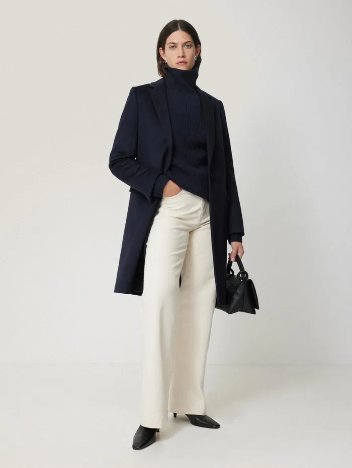 Jigsaw Merino Fishermans Rib Jumper Navy Women Knitwear and Cashmere