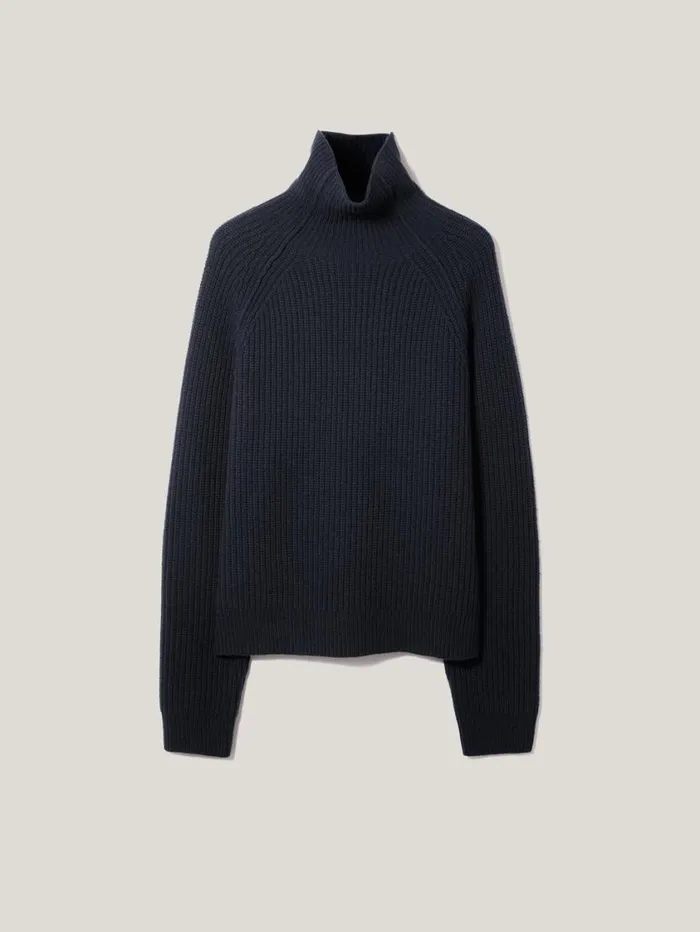 Jigsaw Merino Fishermans Rib Jumper Navy Women Knitwear and Cashmere