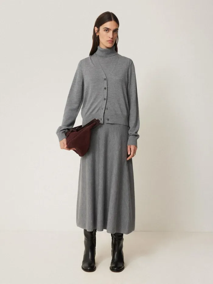 Jigsaw Merino Knitted Aline Skirt Grey Women Knitwear and Cashmere