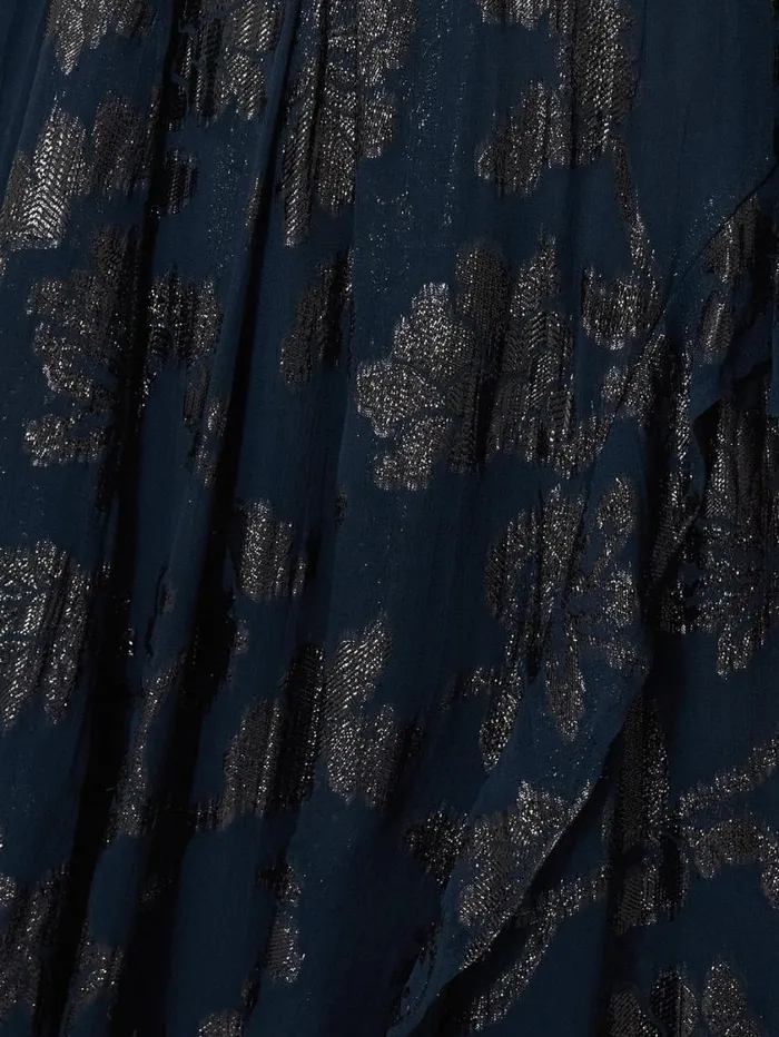 Jigsaw Metallic Jacquard Midi Dress Navy Women Dresses and Jumpsuits