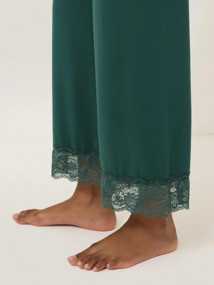 Jigsaw Modal Lace Pyjama Trouser Green Women Pyjamas and Loungewear