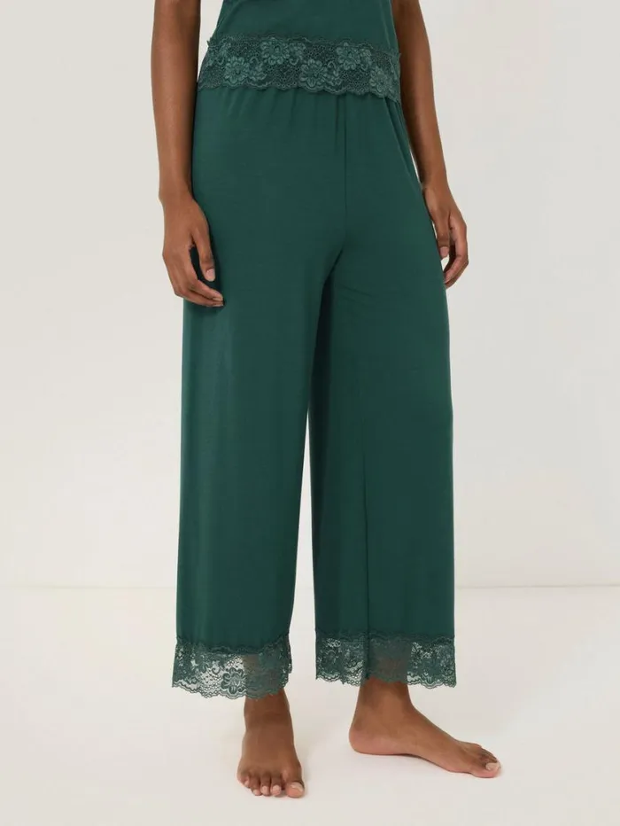 Jigsaw Modal Lace Pyjama Trouser Green Women Pyjamas and Loungewear