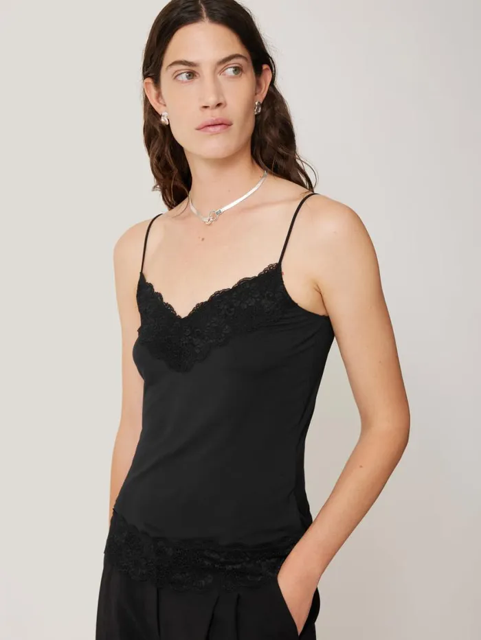 Jigsaw Modal Lace Vest Black Women Shirts and Tops