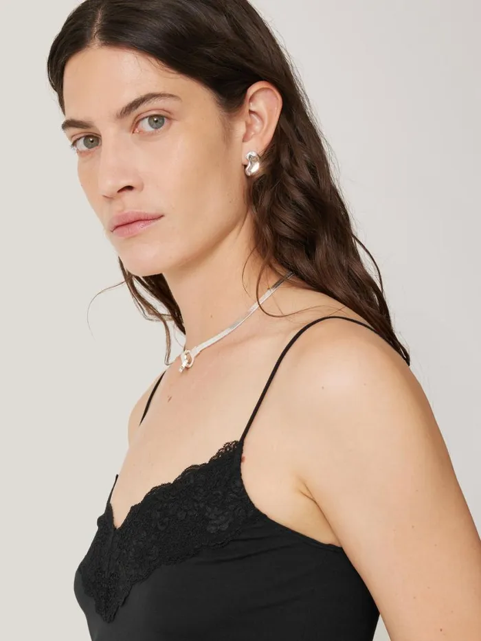 Jigsaw Modal Lace Vest Black Women Shirts and Tops