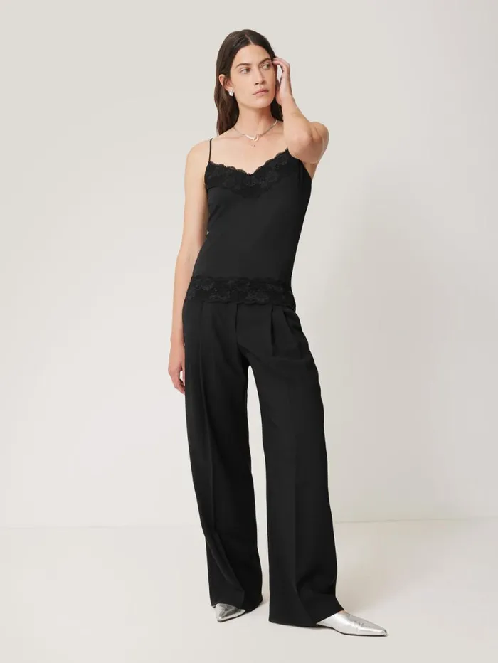 Jigsaw Modal Lace Vest Black Women Shirts and Tops
