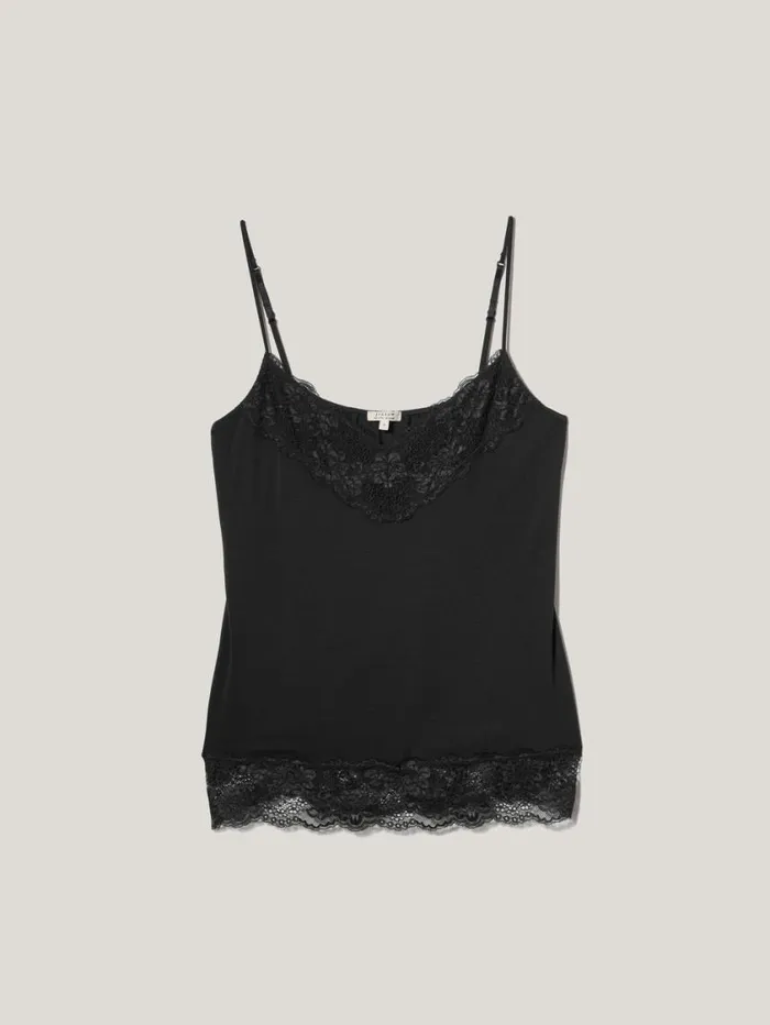 Jigsaw Modal Lace Vest Black Women Shirts and Tops