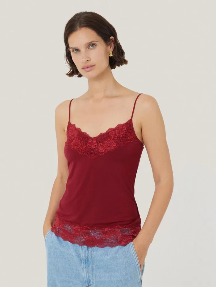 Jigsaw Modal Lace Vest Cinema Red Women Pyjamas and Loungewear