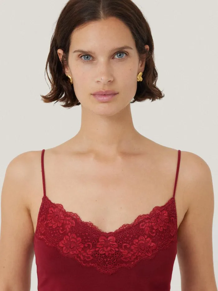 Jigsaw Modal Lace Vest Cinema Red Women Pyjamas and Loungewear