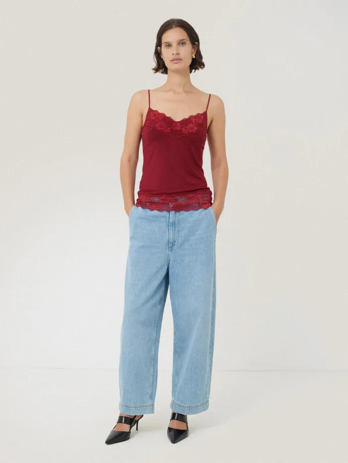 Jigsaw Modal Lace Vest Cinema Red Women Pyjamas and Loungewear